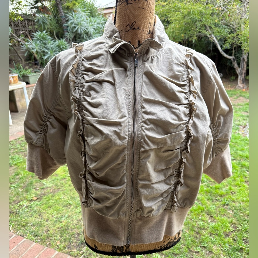 Torrid Tan Bomber Jacket with Ruffle Detail